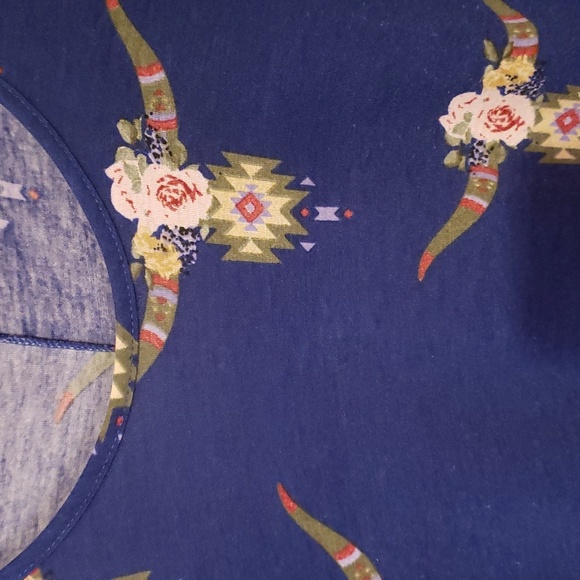 Southern Stitch 3/4 Sleeved Dress Crew Neck Blue with Indian/Aztec Material - Picture 2 of 8